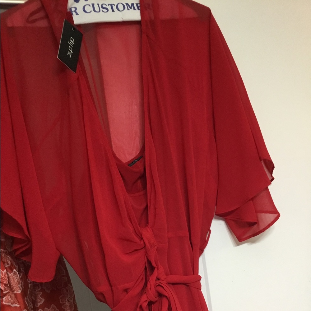 Sheer red wrap dress never worn.